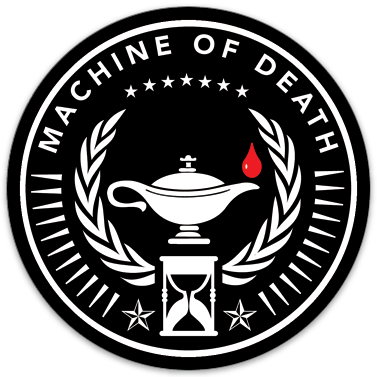Machine of Death Emblem sticker (3.5 circle) – Wondermark Brand Dry-Goods