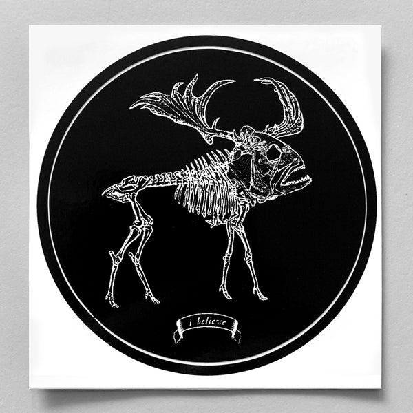 Piranhamoose Skeleton sticker (3.5" circle)